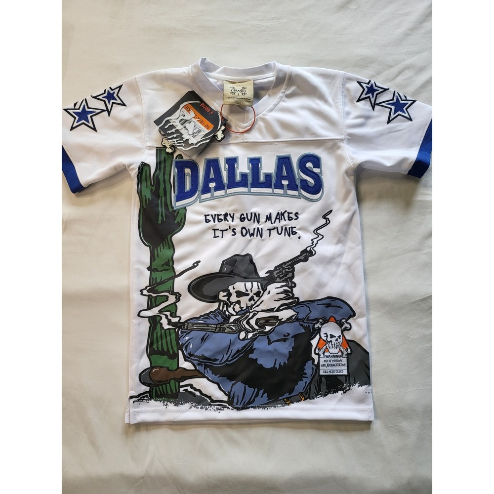 Brand X Dallas Lamb 88 Youth Football Jersey White Blue Skeleton Cowboy S